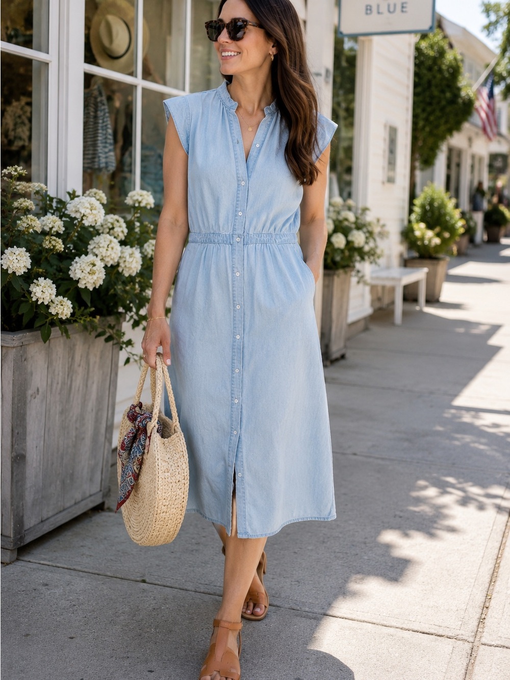 Joie Awel Western Fade Cotton Silk Chambray Midi Dress Size M